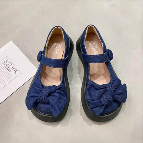 Bow denim platform shoes