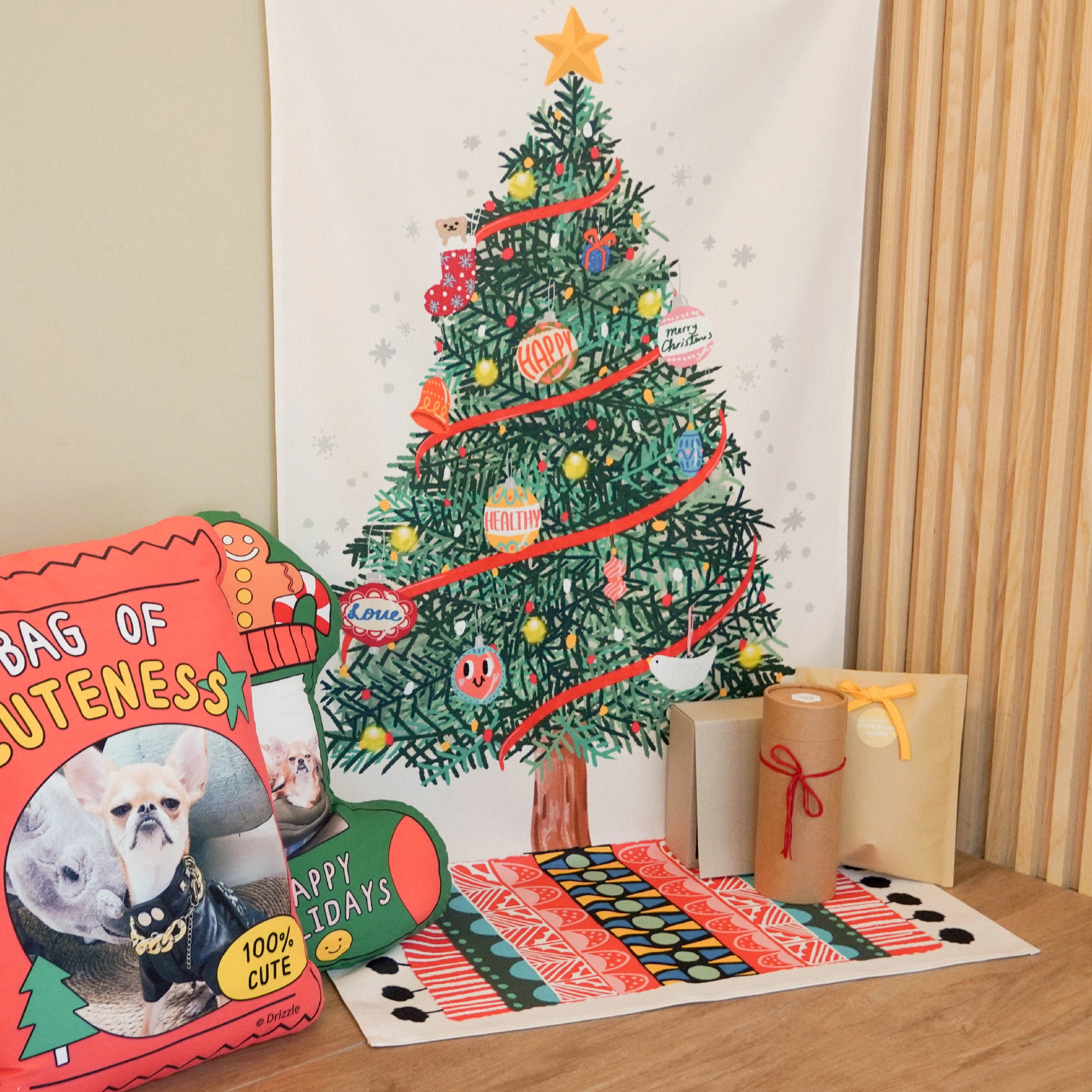 聖誕樹落地大掛布-溫馨款