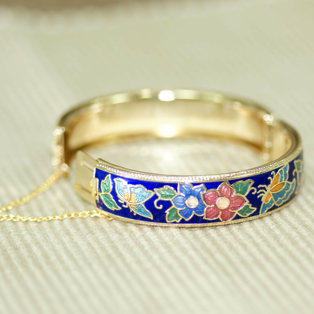 鹿港窯禮品館｜景泰藍兩節手鐲‧蝴蝶花草