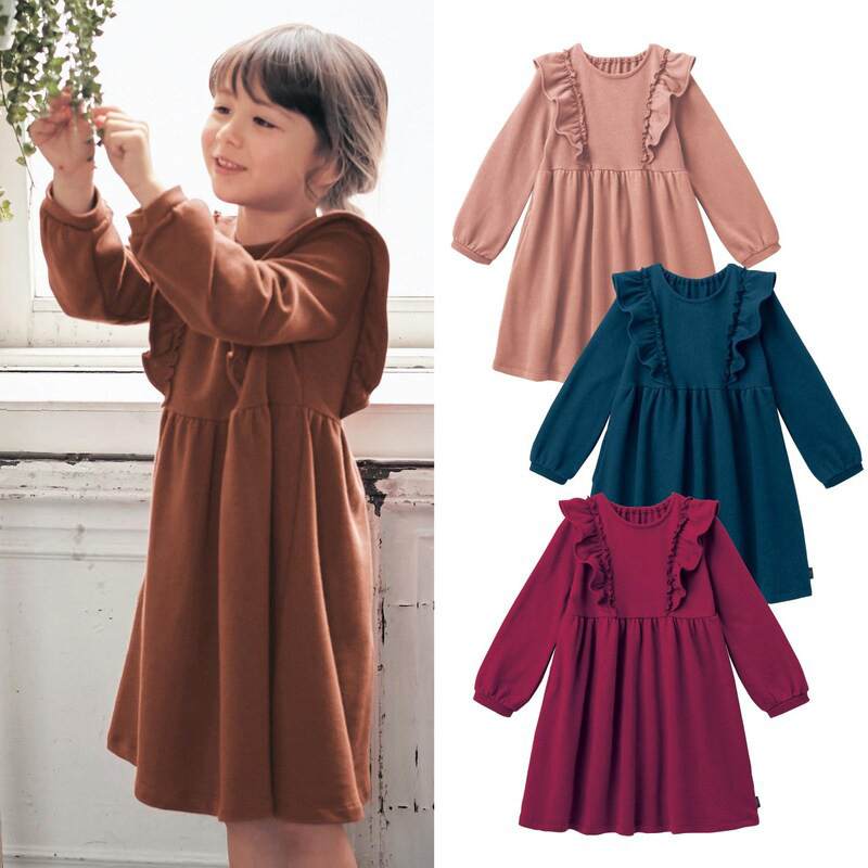 日系木耳花邊造型連衣裙 3色 110-170cm