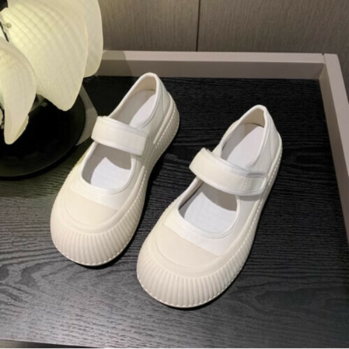 Velcro thick sole sports and casual white shoes