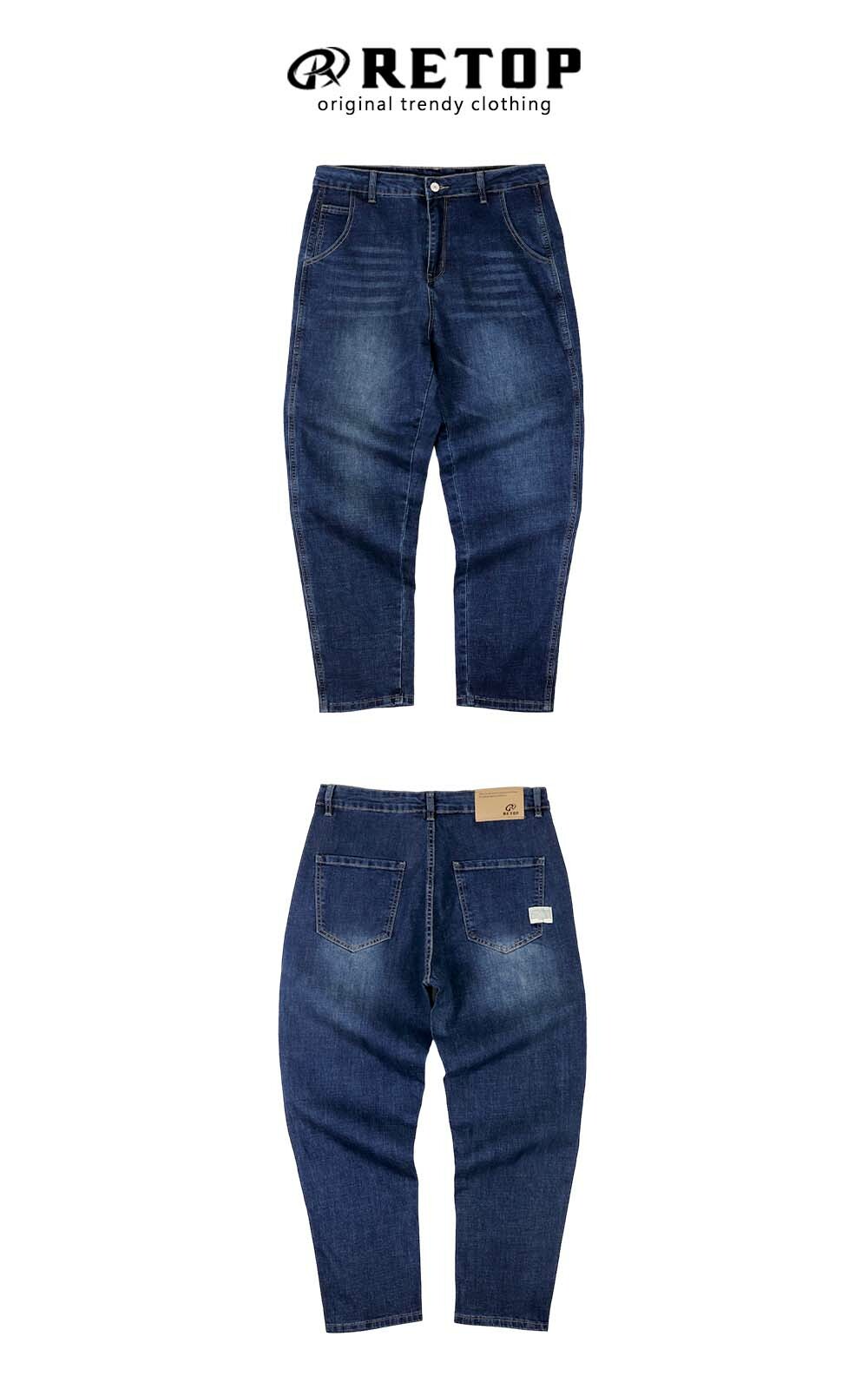 RETOP 牛仔系列 貓須刷色直筒牛仔褲 深藍