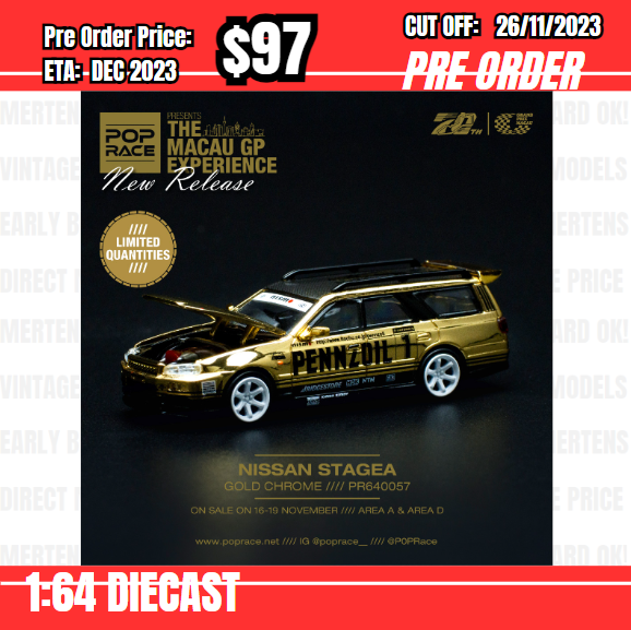 PO-$97 * Pop Race * 1:64 NISSAN STAGEA GOLD CHROME[OD21/11]