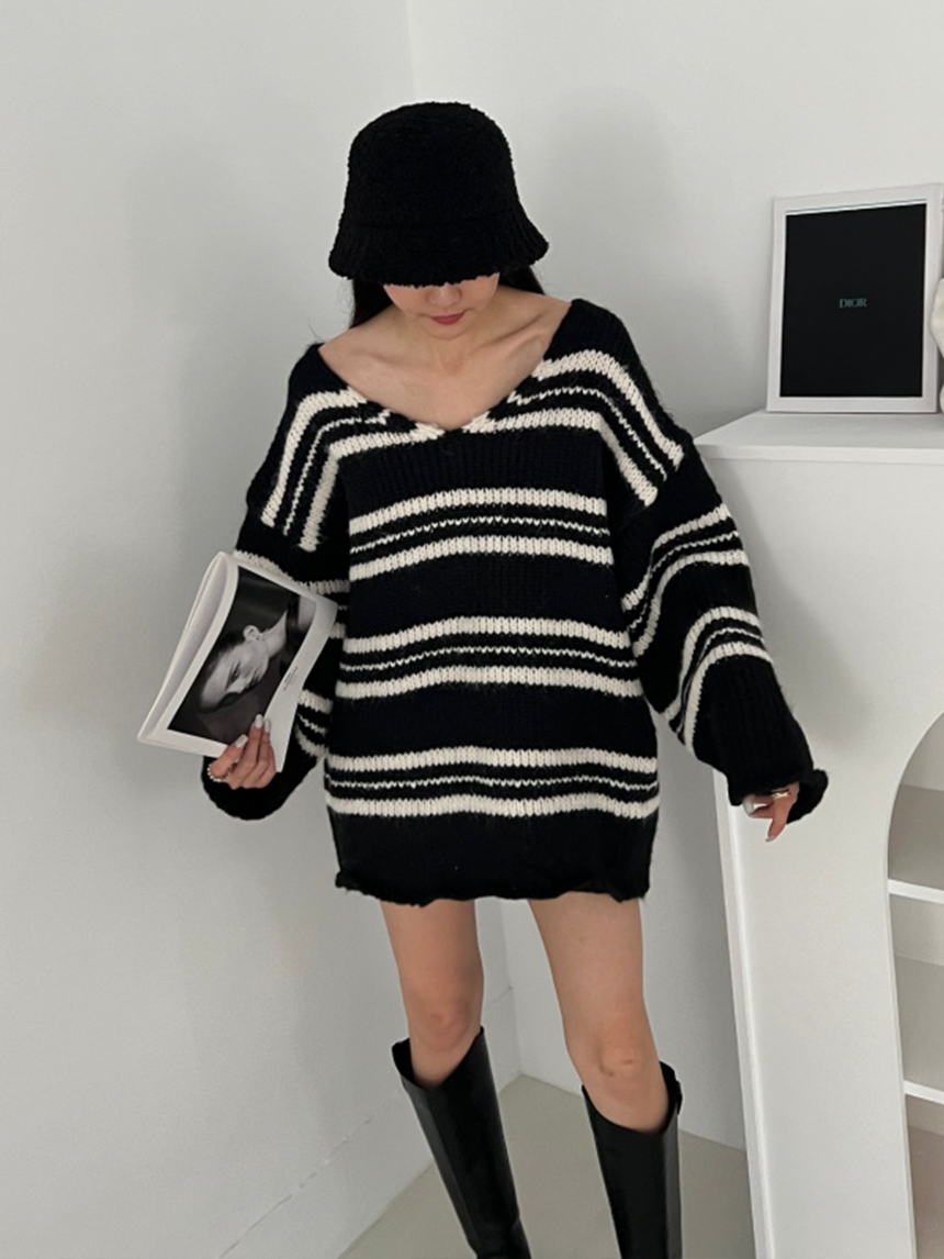 厚針織條紋毛衣*2色