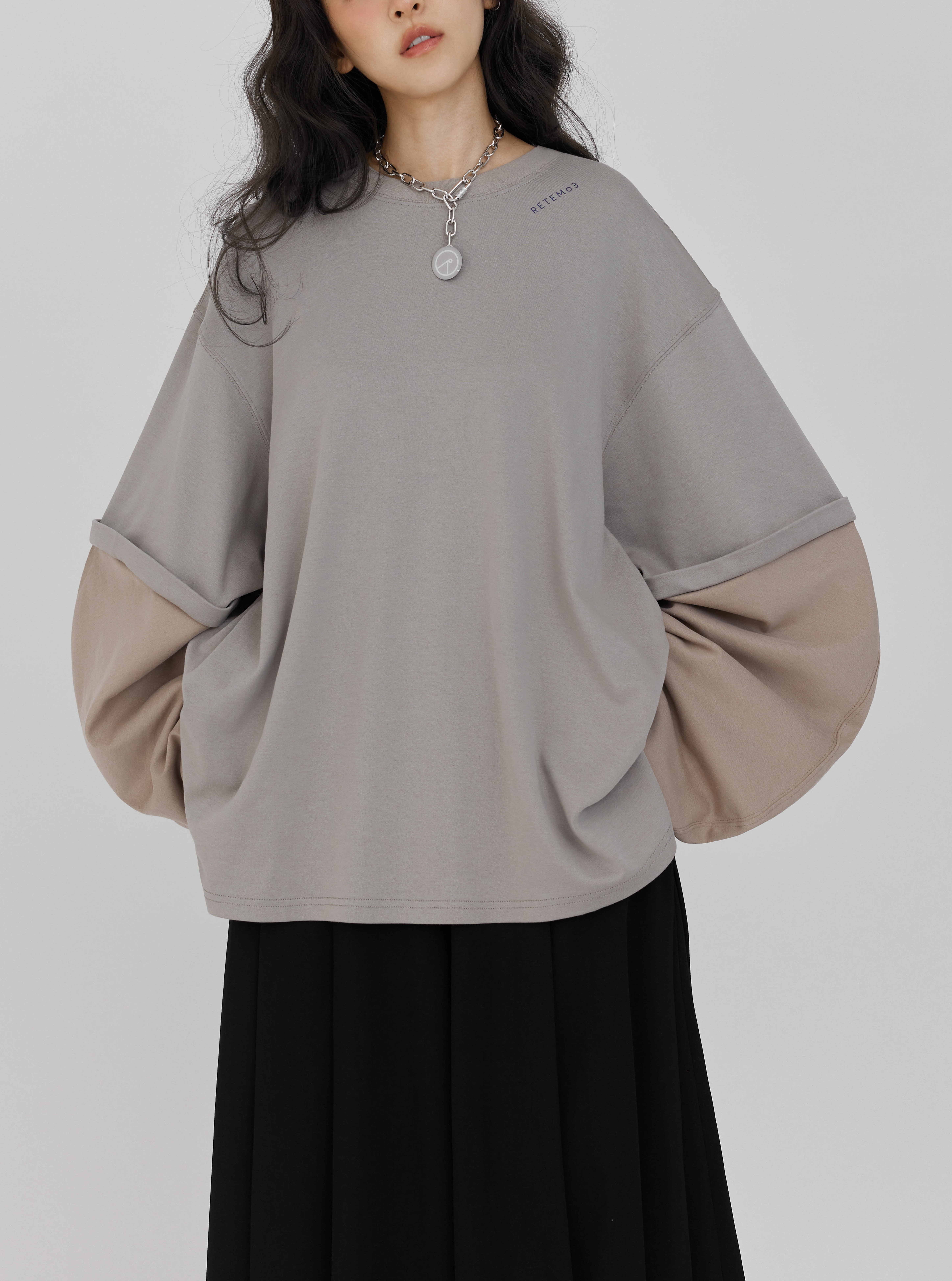 Color Matching Patchwork L/S Tee | Khaki