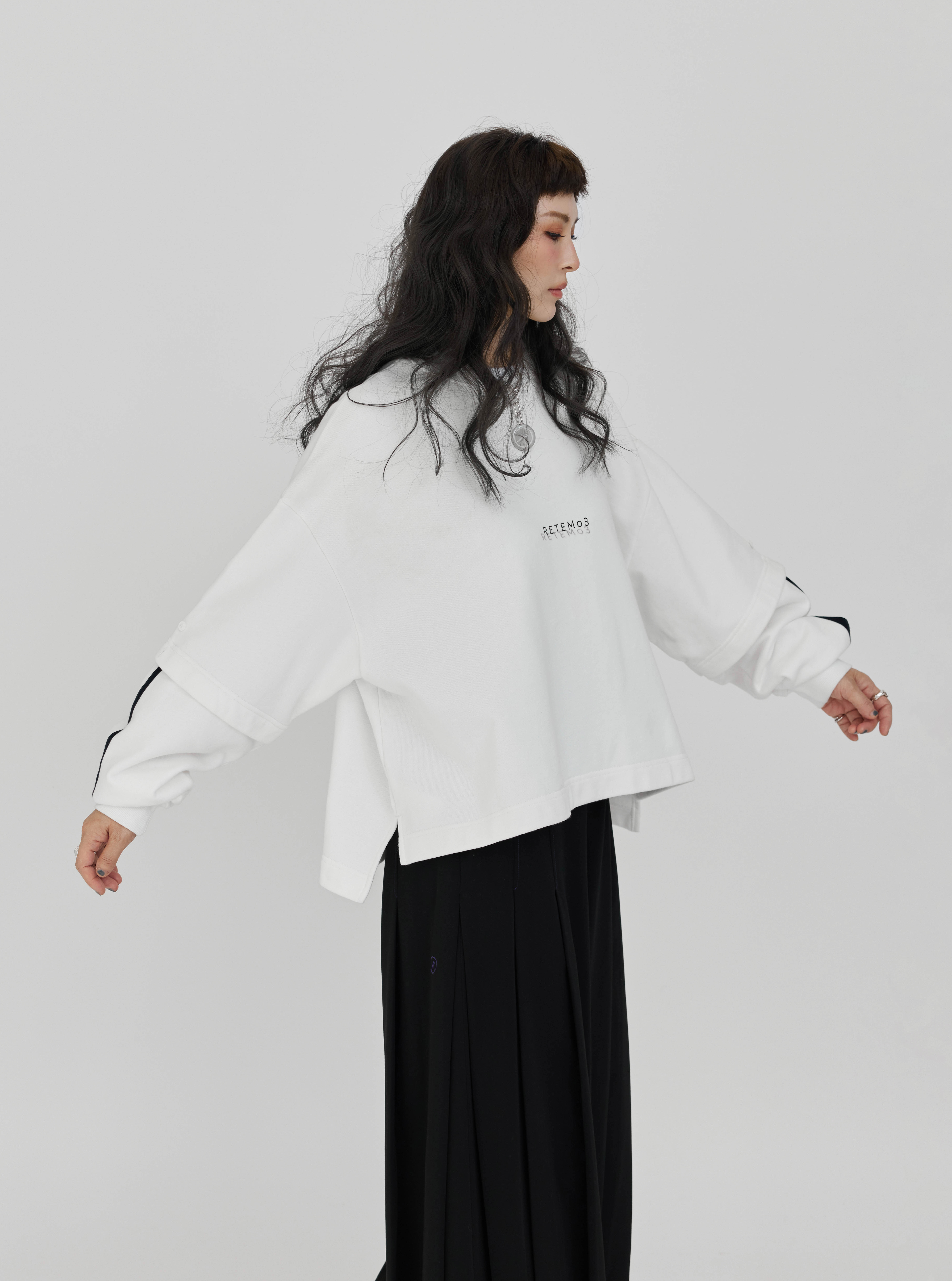 Light and Shadow Patchwork L/S Tee | White