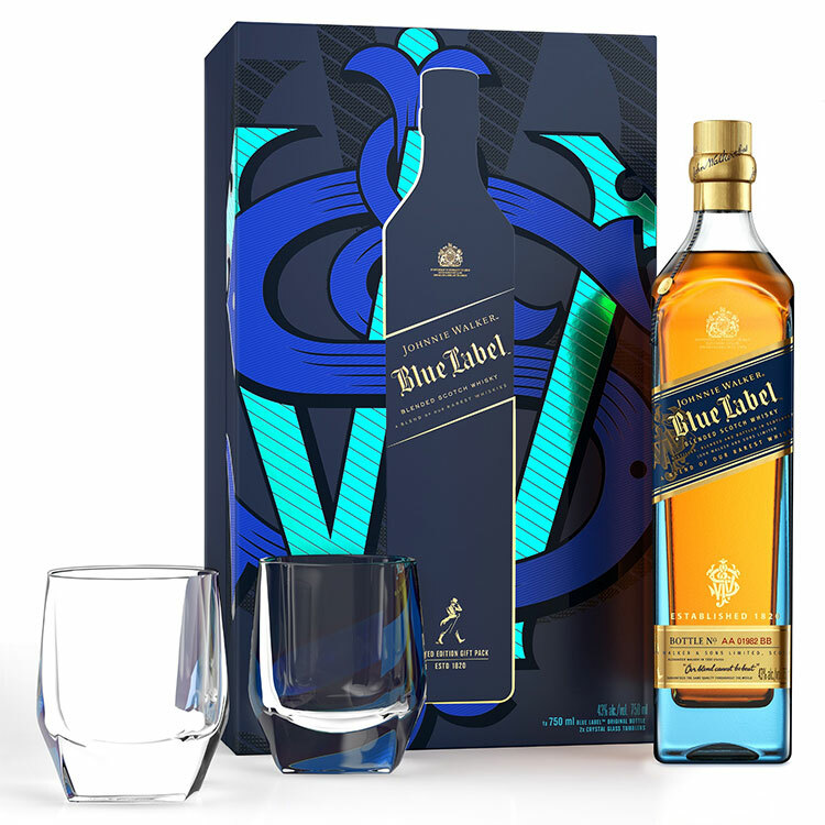 Johnnie Walker Blue Label 750ml with 2 Glasses gift set