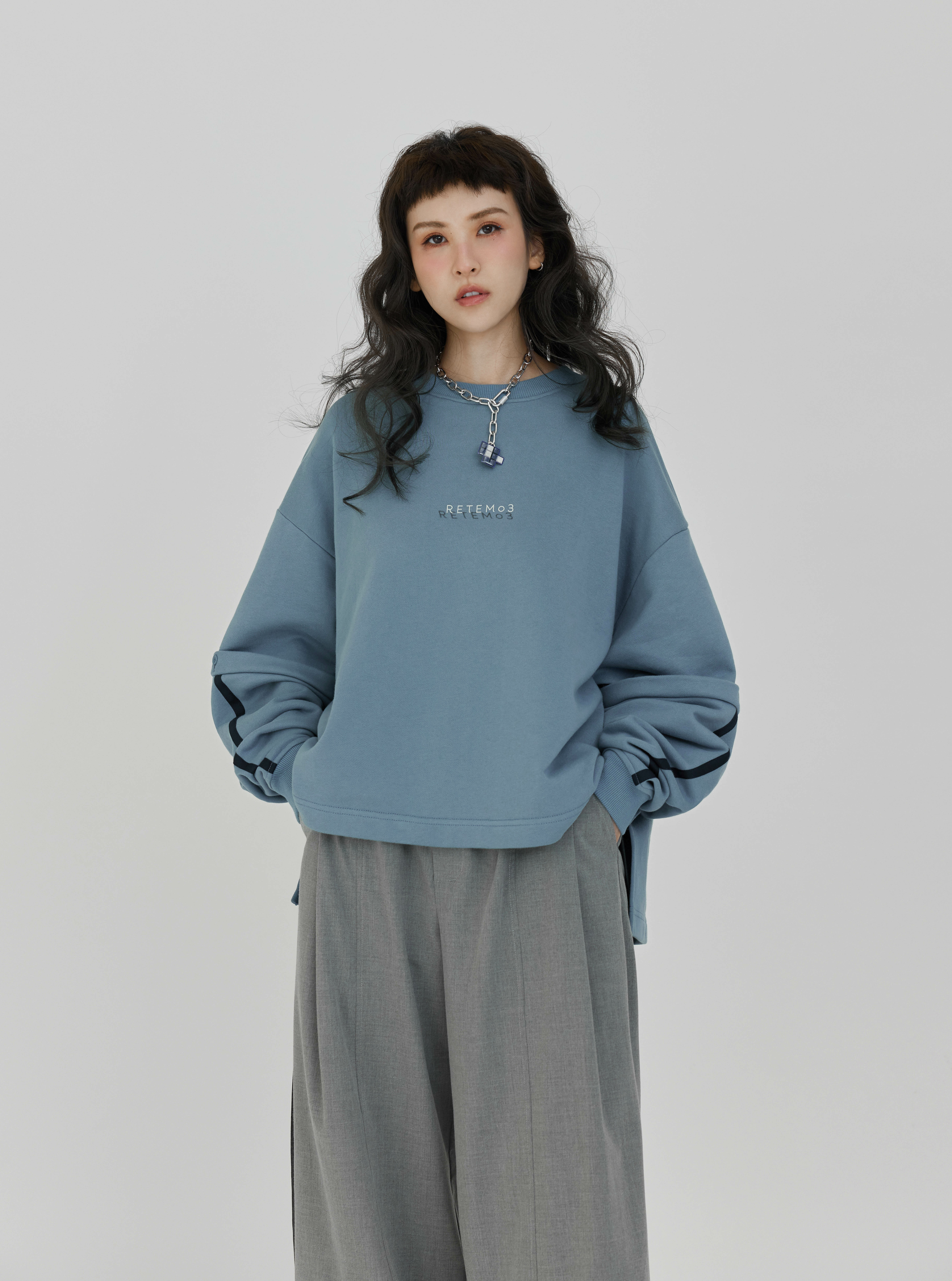 Light and Shadow Patchwork L/S Tee | Prussian Blue