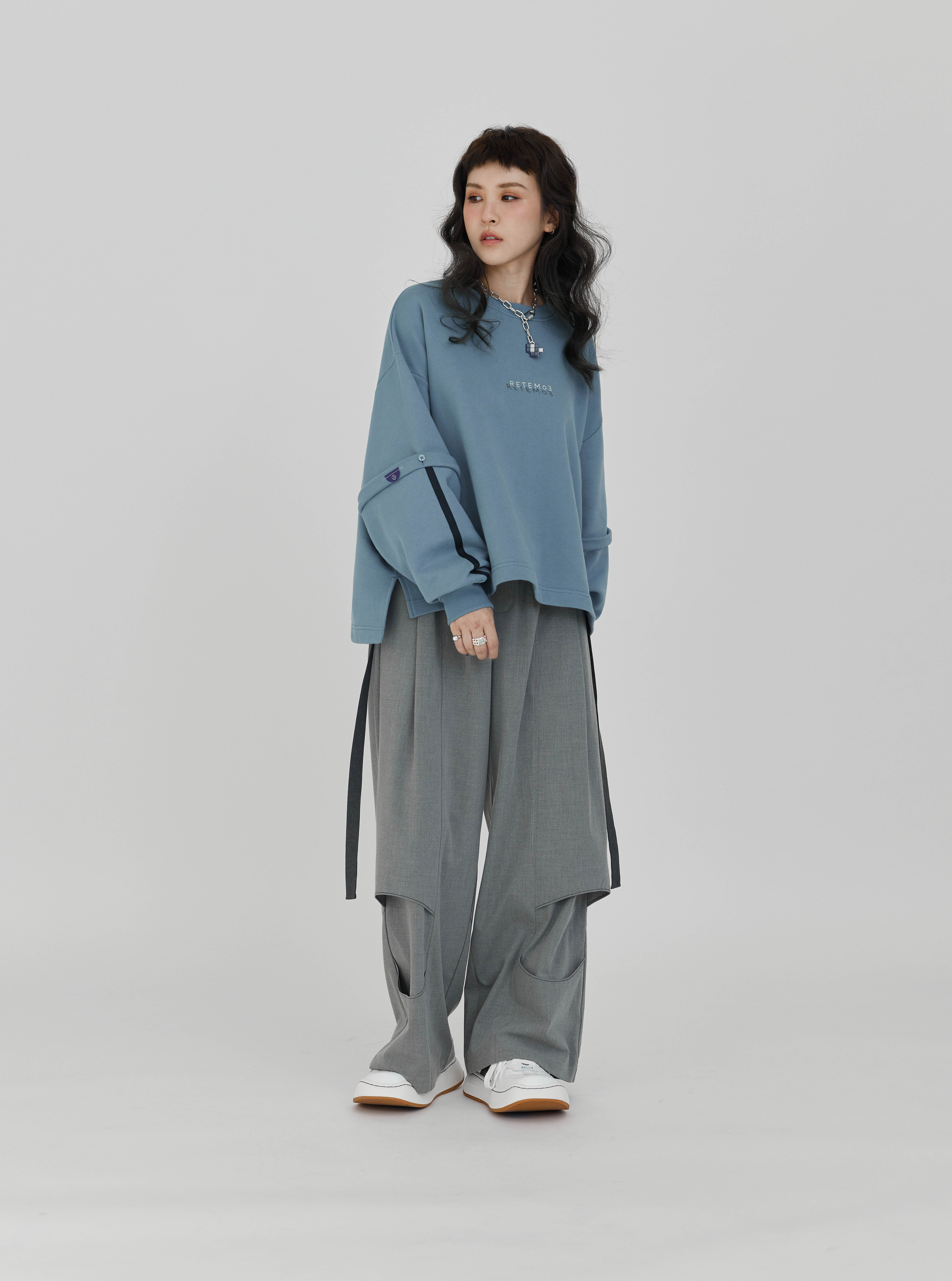 Light and Shadow Patchwork L/S Tee | Prussian Blue