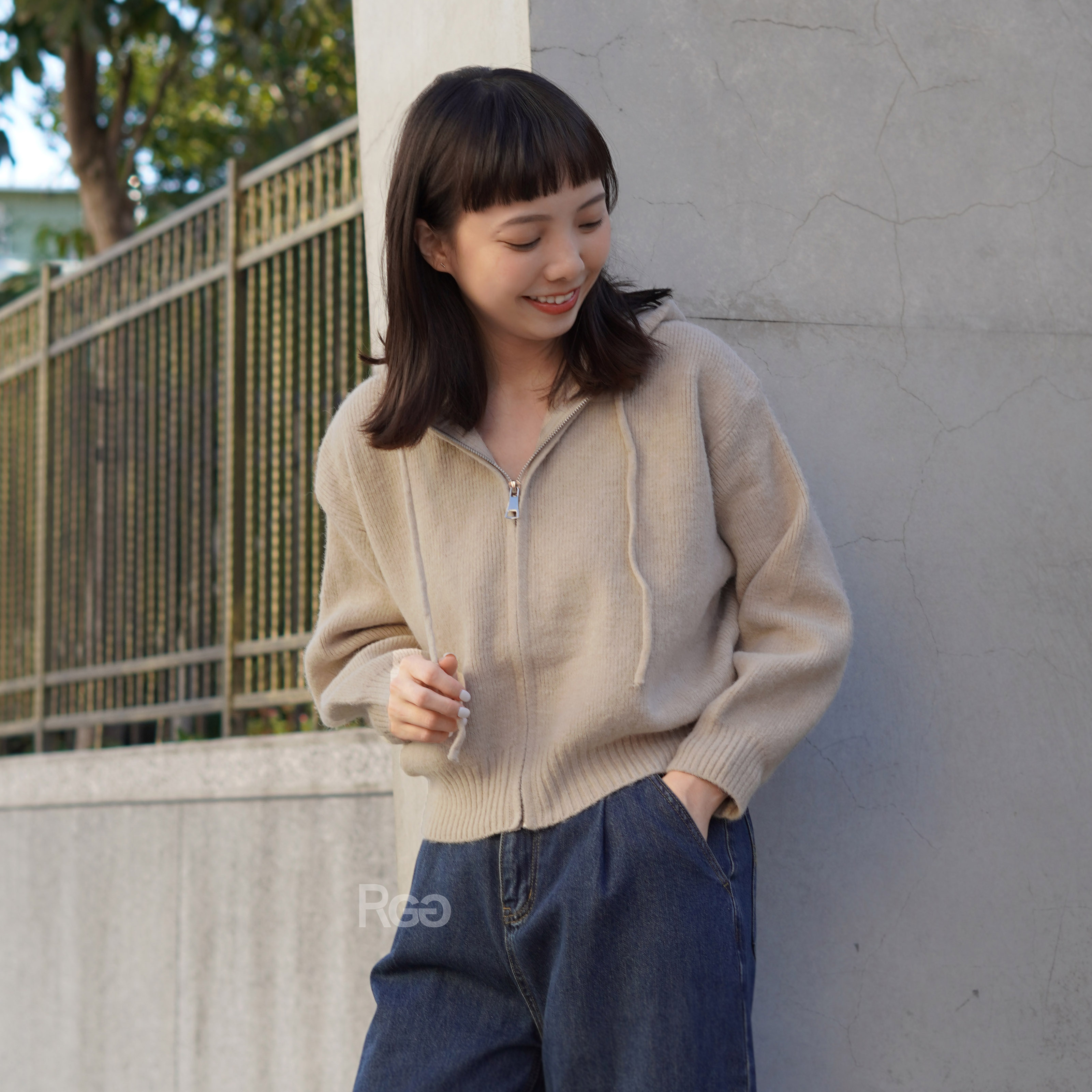 #8770 短版針織連帽外套