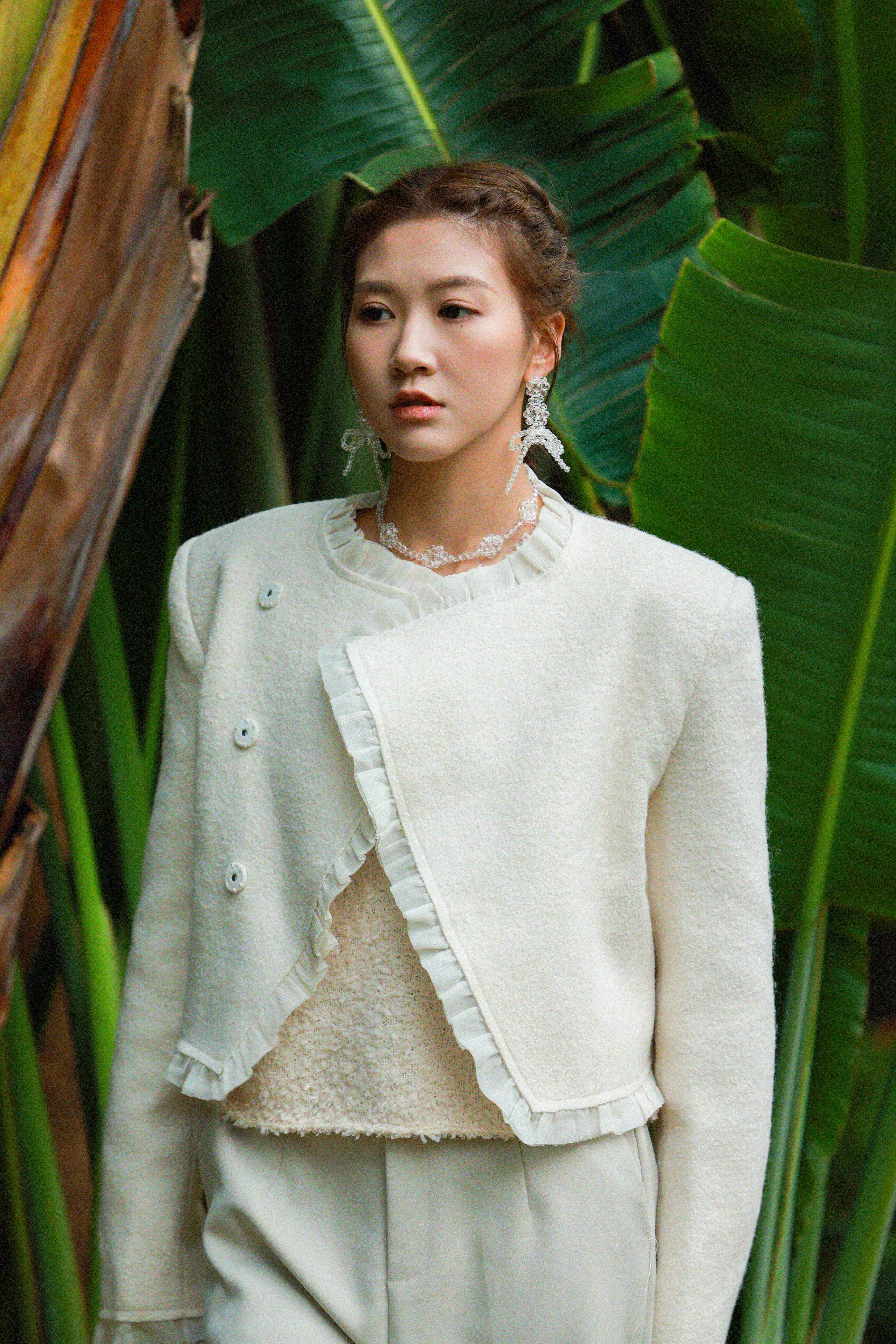 斜襟荷葉邊短絨褸（現貨款式）