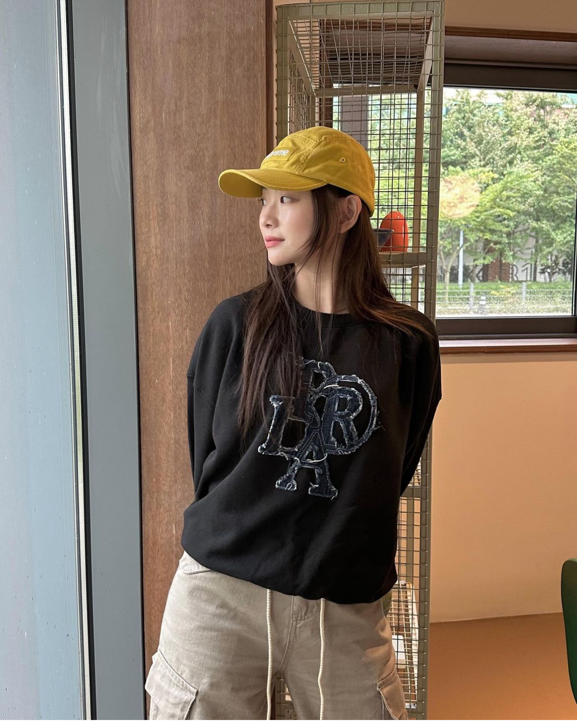 PRENDA) PRDA DENIM PATCH CREWNECK SHIRT | 5color