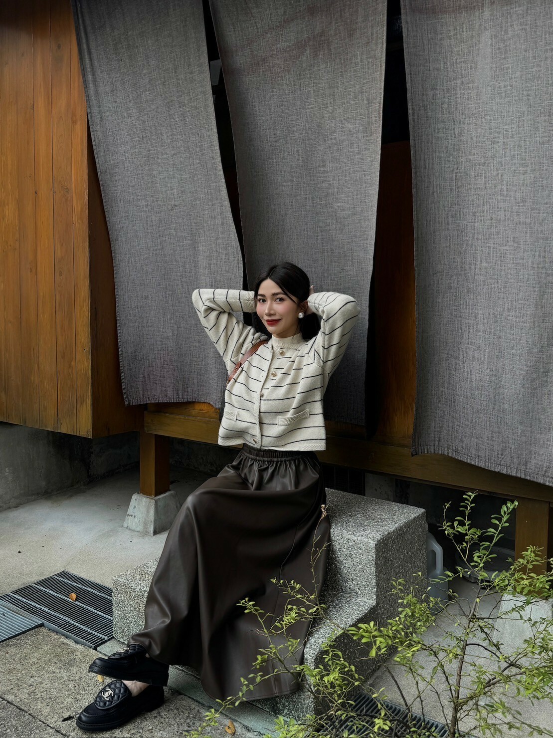 秋冬質感鬆緊長皮裙