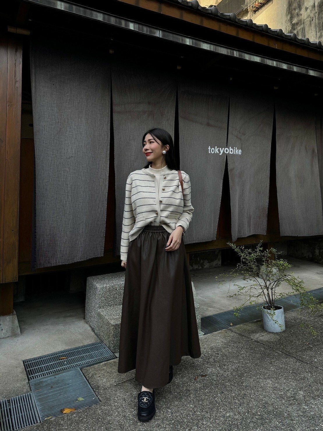 秋冬質感鬆緊長皮裙