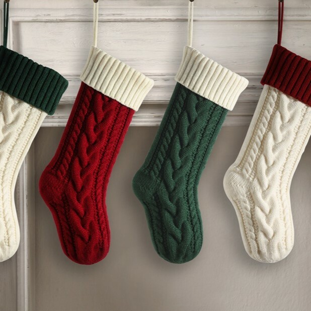 《3338》聖誕針織麻花造型拼色禮物袋