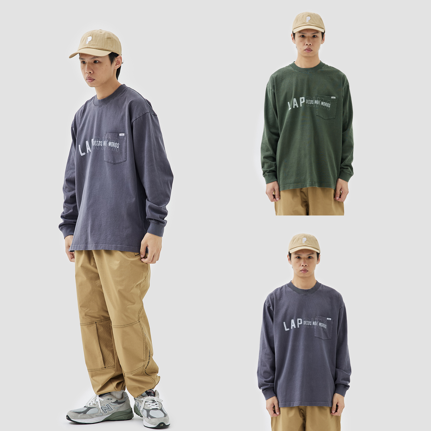 LAPRIMA 刷漆做舊logo口袋印花水洗長袖衛衣 23AWT17