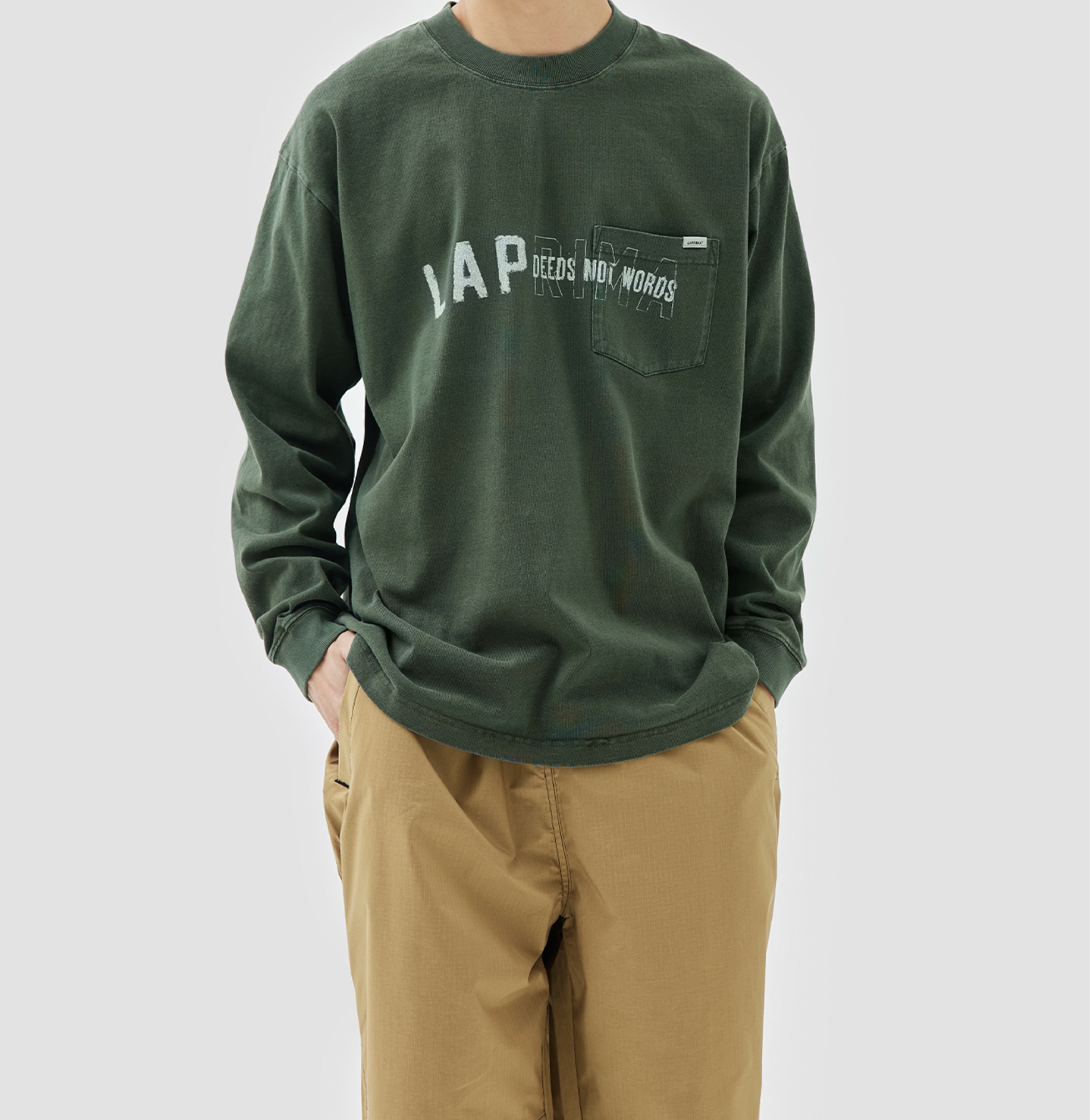 LAPRIMA 刷漆做舊logo口袋印花水洗長袖衛衣 23AWT17