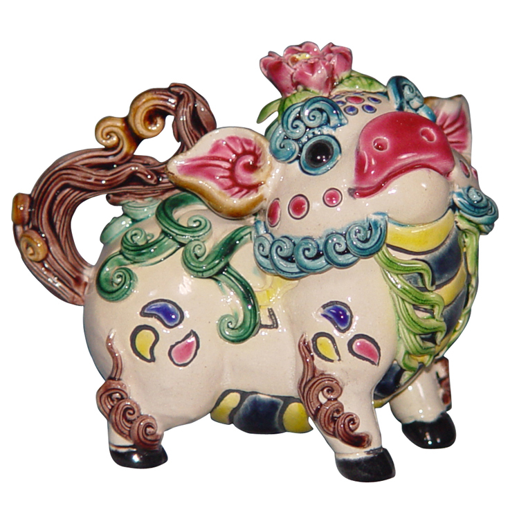 鹿港窯禮品館│交趾陶-擺飾-S12生肖系列│豬