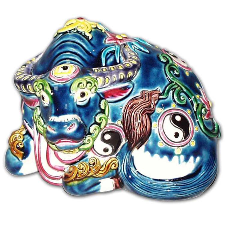 鹿港窯禮品館│交趾陶-擺飾-M12生肖系列 │牛