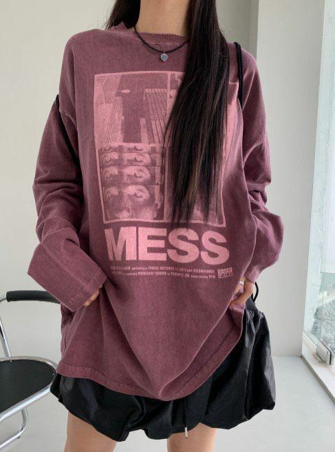 洗水英文字圖案長袖衫 PULSE-044T