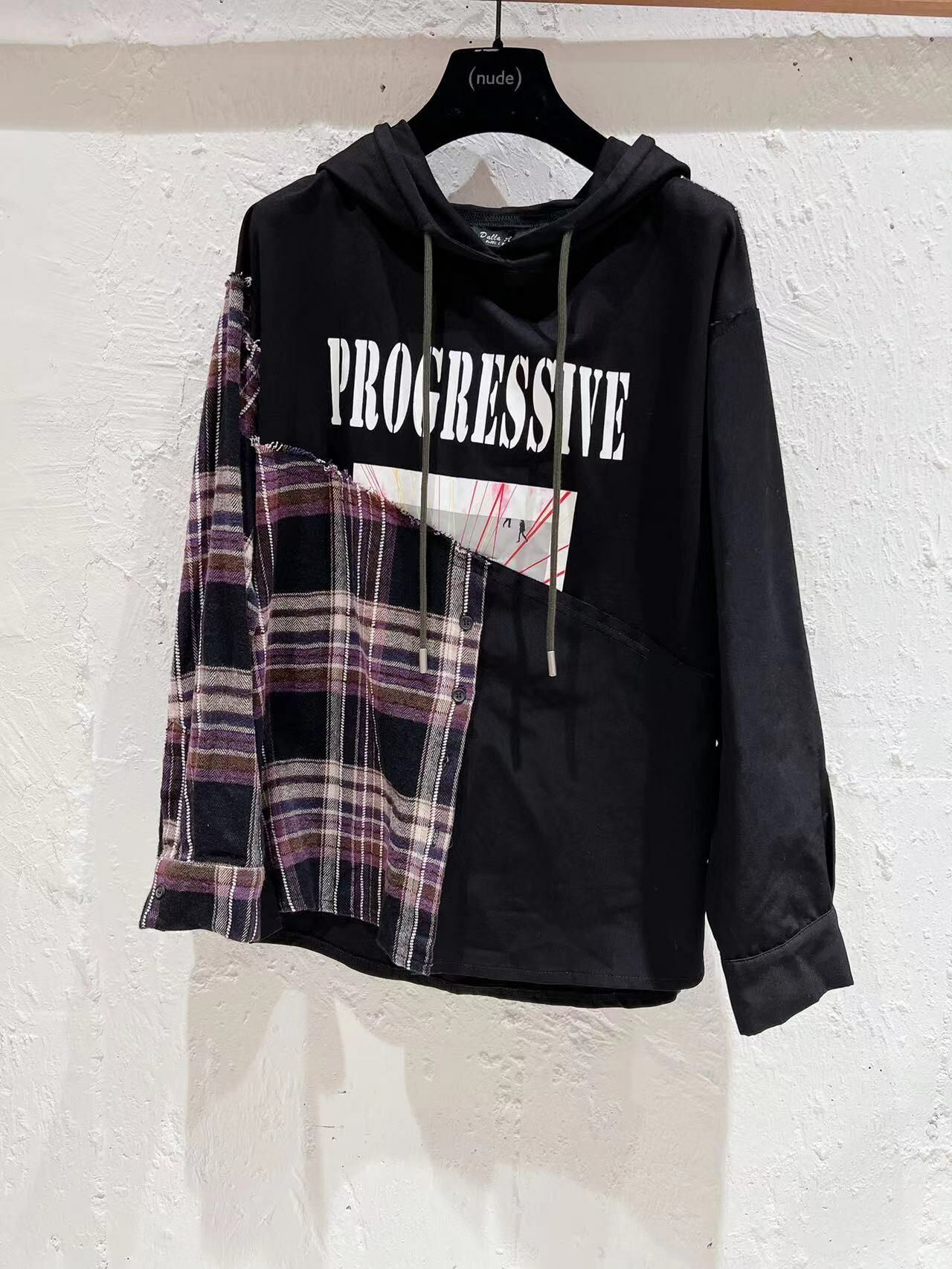 Dalla A 拼接黑色有帽衛衣 -T