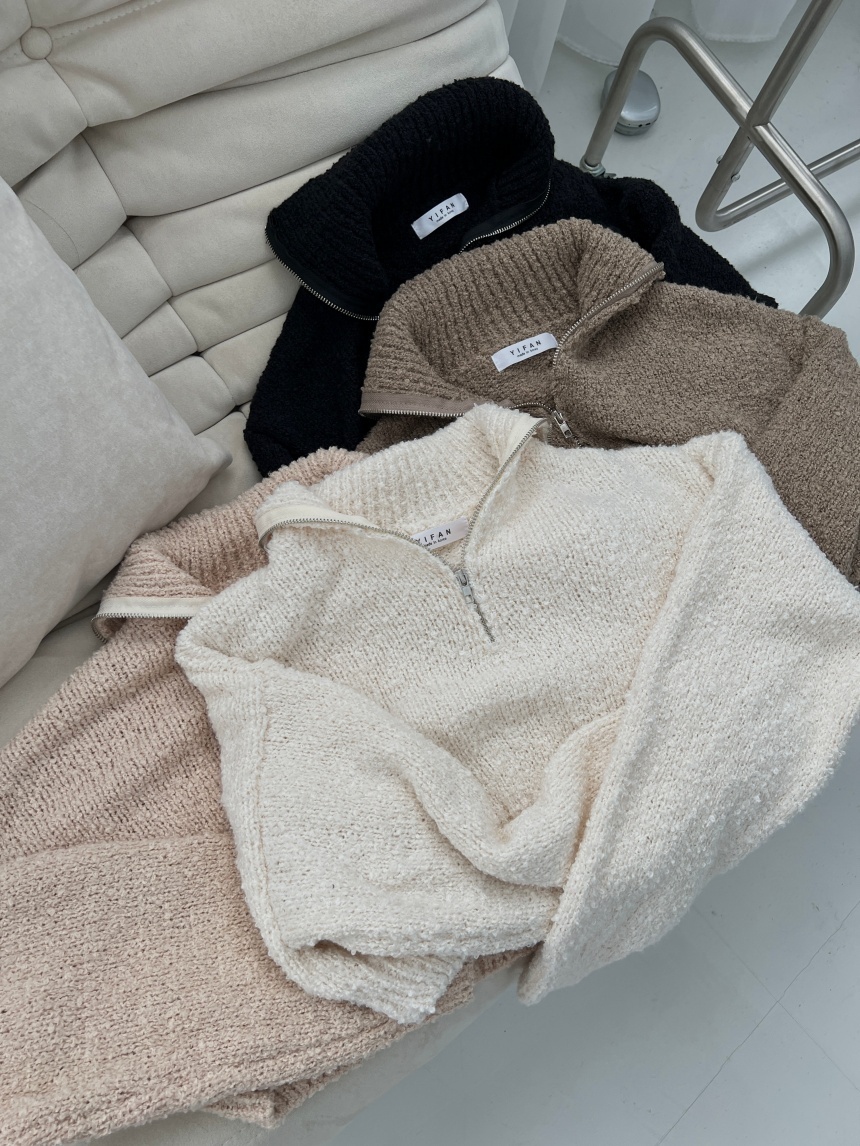 球絨針織半拉鍊翻領短版上衣*4色