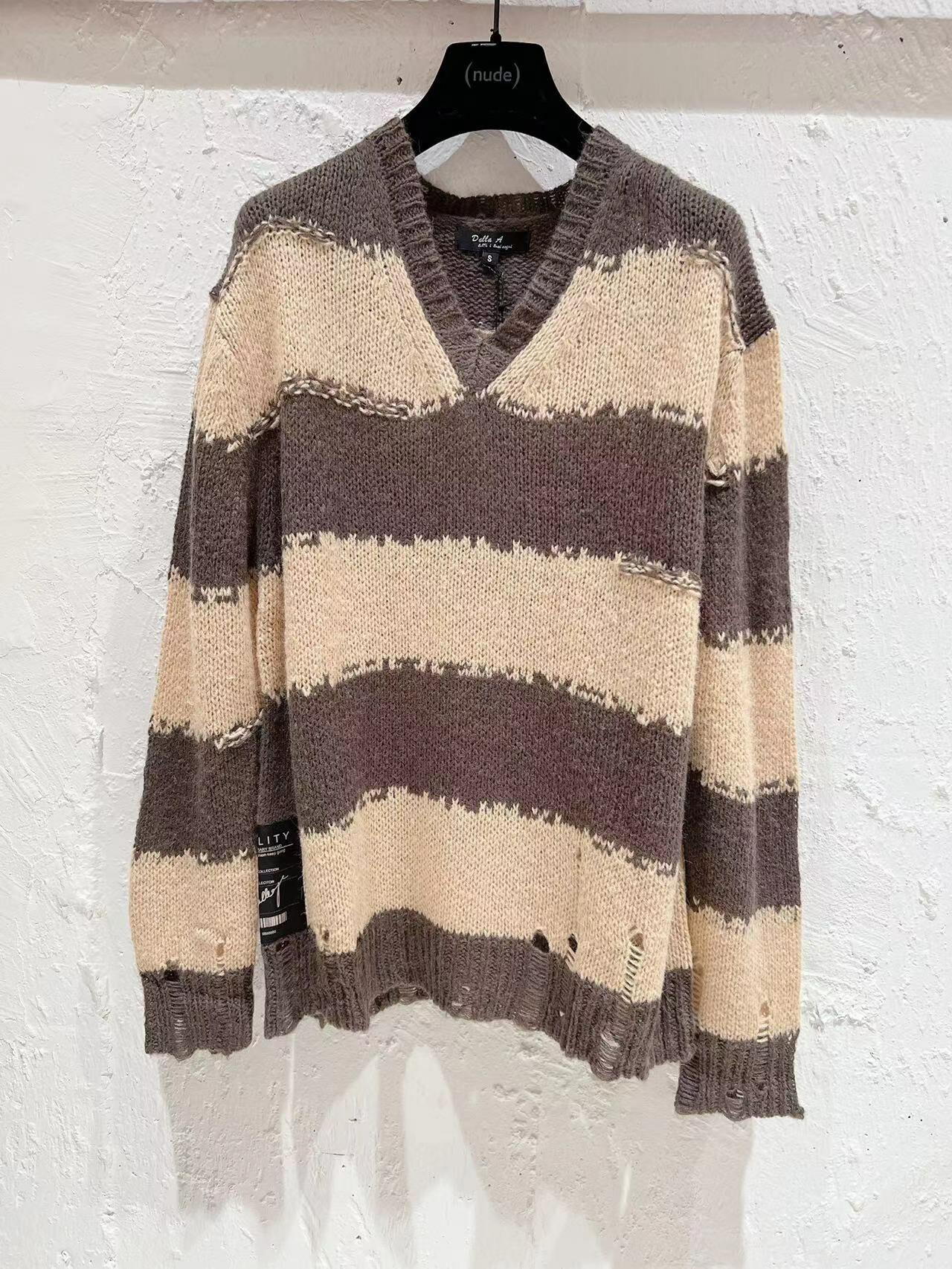 Dalla A 美拉德風粗條針織上衣 -T