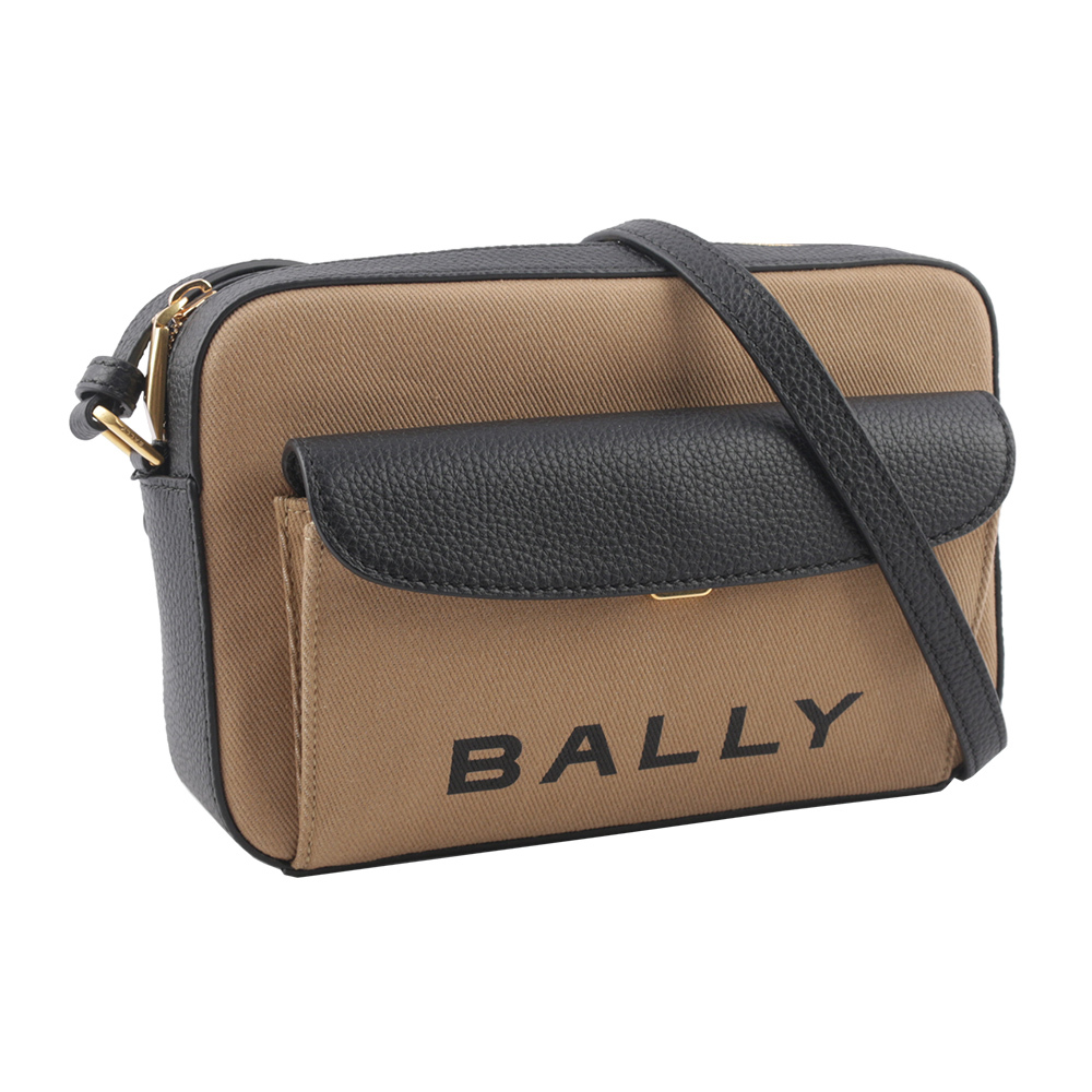 【BALLY】Bar Daniel 帆布及皮革口袋斜背包(沙色/黑色) 6304577