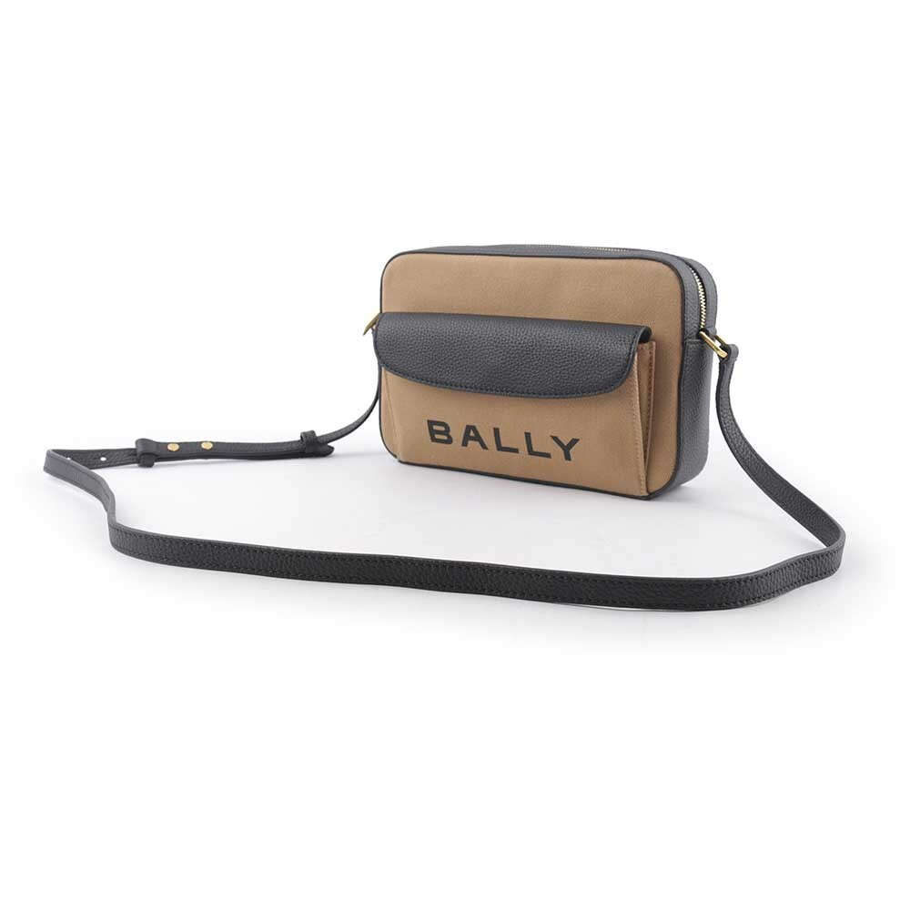 【BALLY】Bar Daniel 帆布及皮革口袋斜背包(沙色/黑色) 6304577