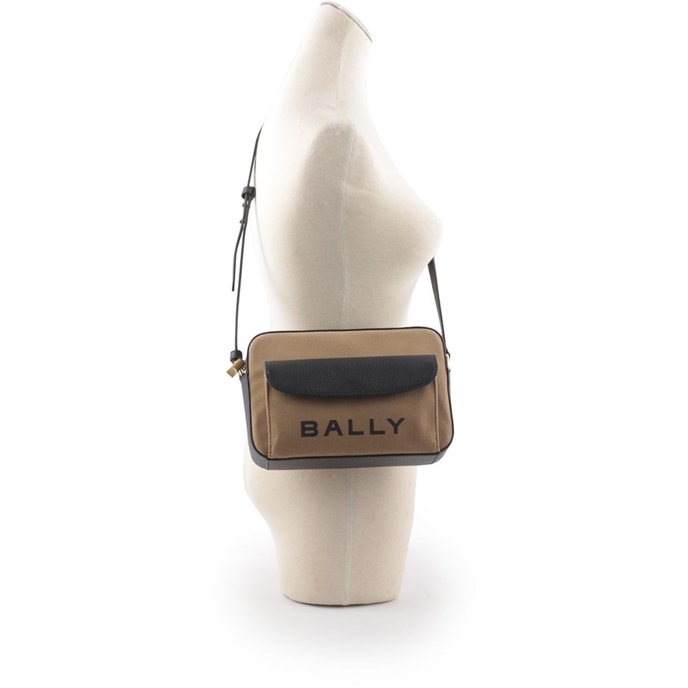 【BALLY】Bar Daniel 帆布及皮革口袋斜背包(沙色/黑色) 6304577