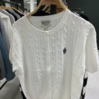 [S] WHO.A.U STEVE CABLE CROP SHORT SLEEVE CARDIGAN,IVORY, WHCKD3701F-00-IVORY (SWAU194)