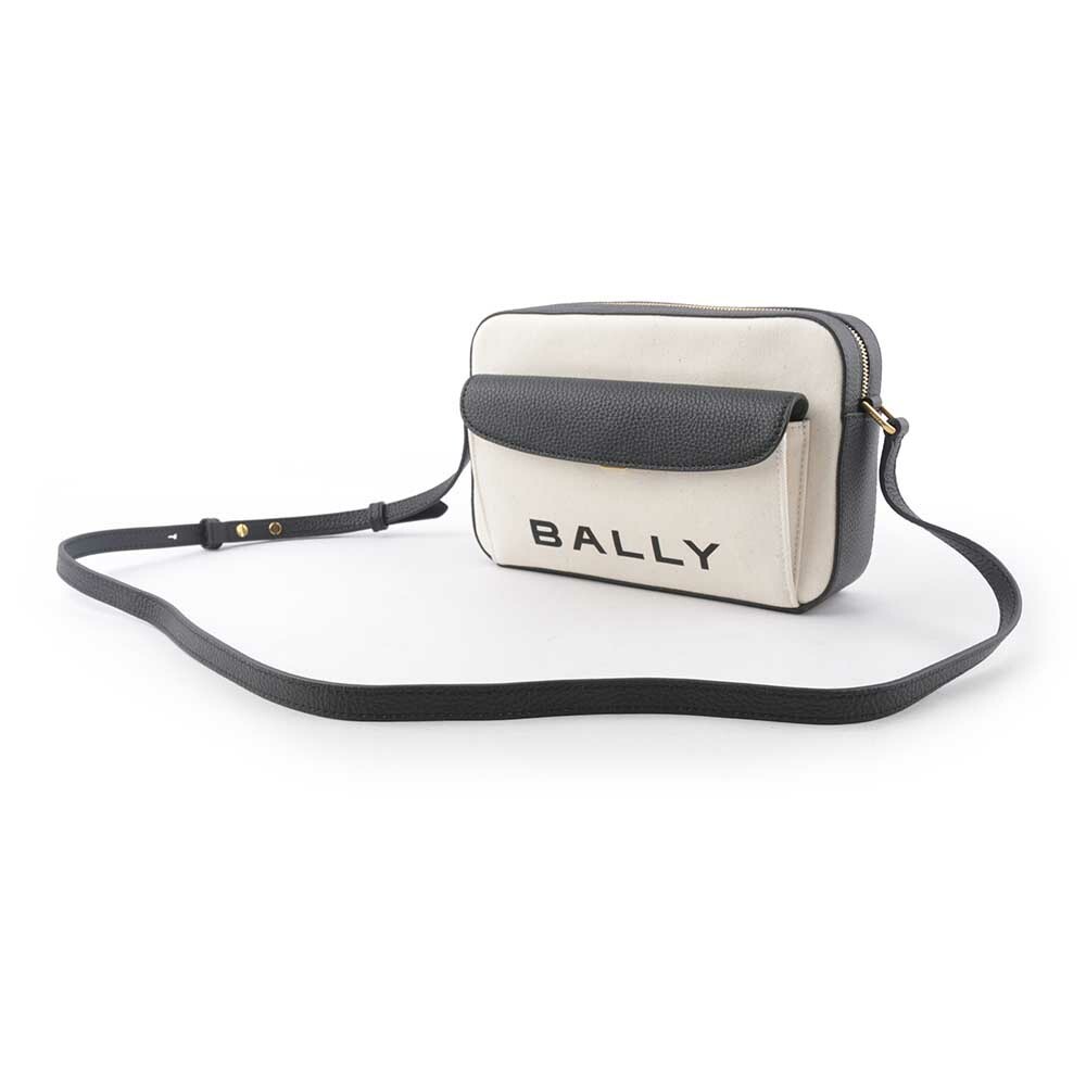 【BALLY】Bar Daniel 帆布及皮革口袋斜背包(自然色/黑色) 6304578