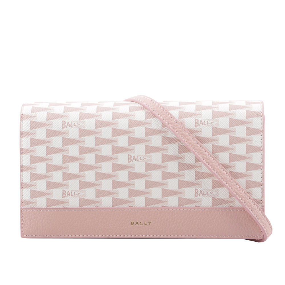 【BALLY】Pennant Monogram 塗層帆布及皮革皮夾式斜背包(花瓣粉) 6305216