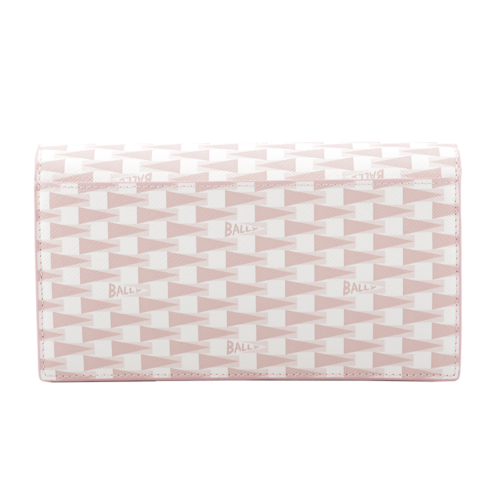 【BALLY】Pennant Monogram 塗層帆布及皮革皮夾式斜背包(花瓣粉) 6305216