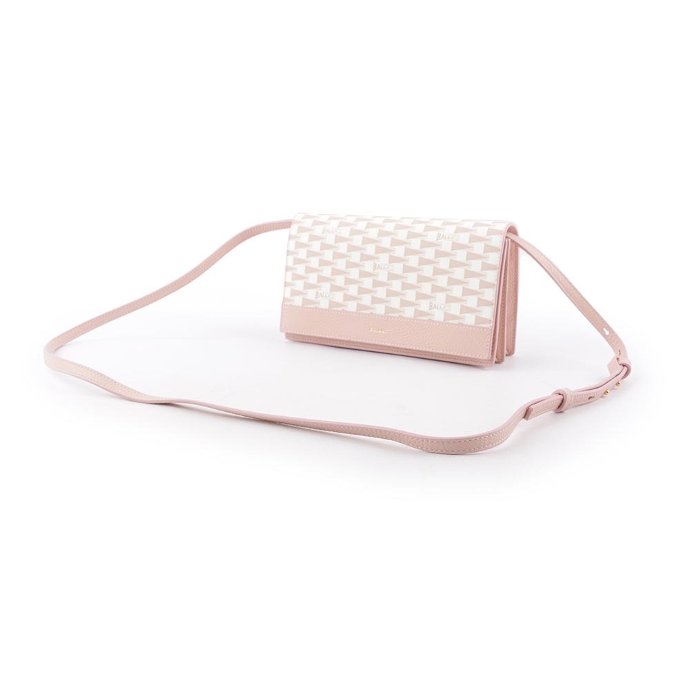 【BALLY】Pennant Monogram 塗層帆布及皮革皮夾式斜背包(花瓣粉) 6305216