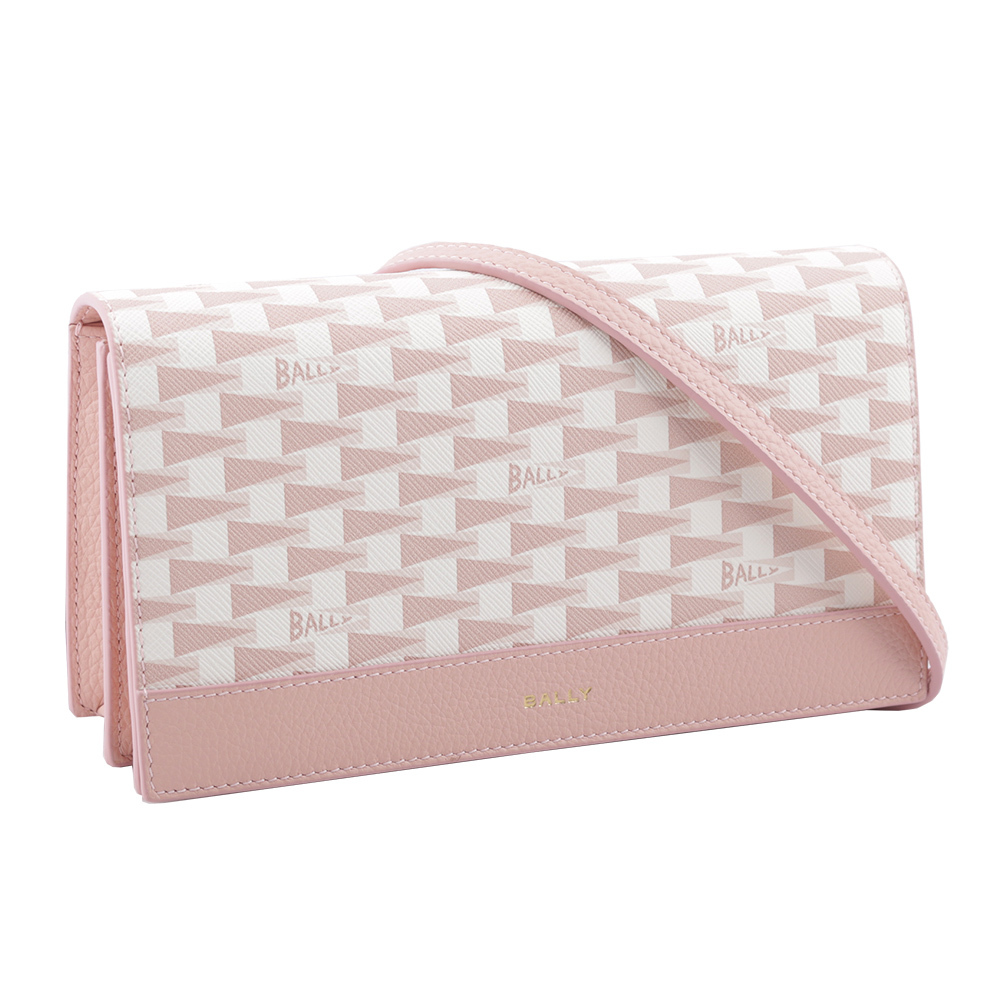 【BALLY】Pennant Monogram 塗層帆布及皮革皮夾式斜背包(花瓣粉) 6305216