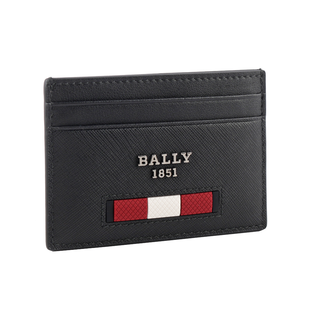 【BALLY】Bhar 再生牛皮紅白條紋卡片夾(黑色) 6238947