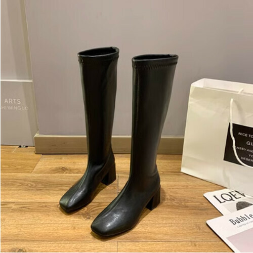 Square block heel heeled boots (high)