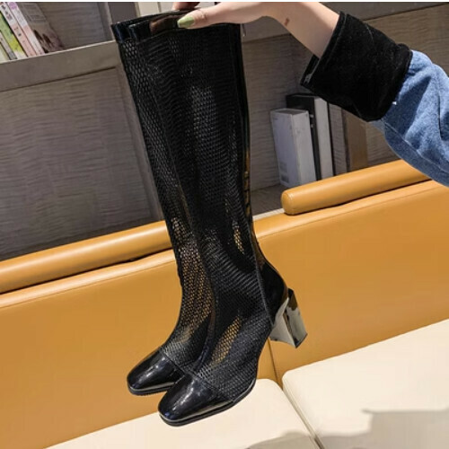 Hollow chunky heeled boots