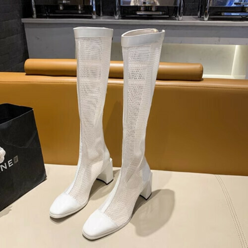 Hollow chunky heeled boots
