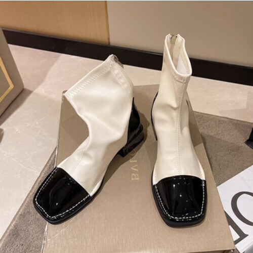 Square French block heel booties
