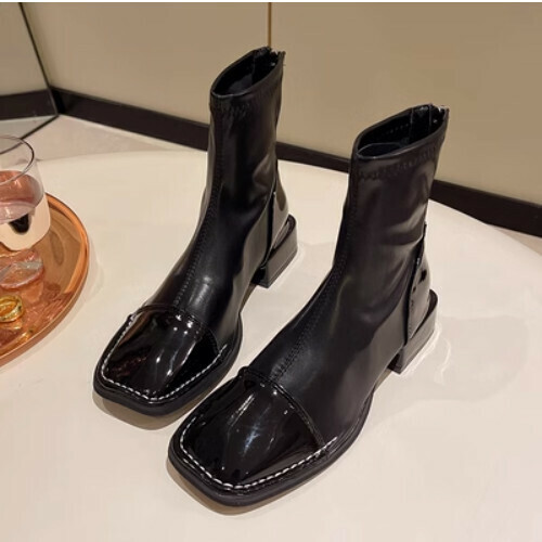 Square French block heel booties