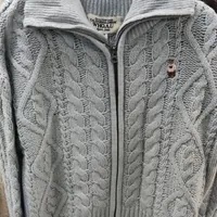 [S] WHO.A.U STEVE COLLAR CABLE ZIP-UP CARDIGAN,BLUE, WHCKC4V22F-01-BLUE (SWAU202)