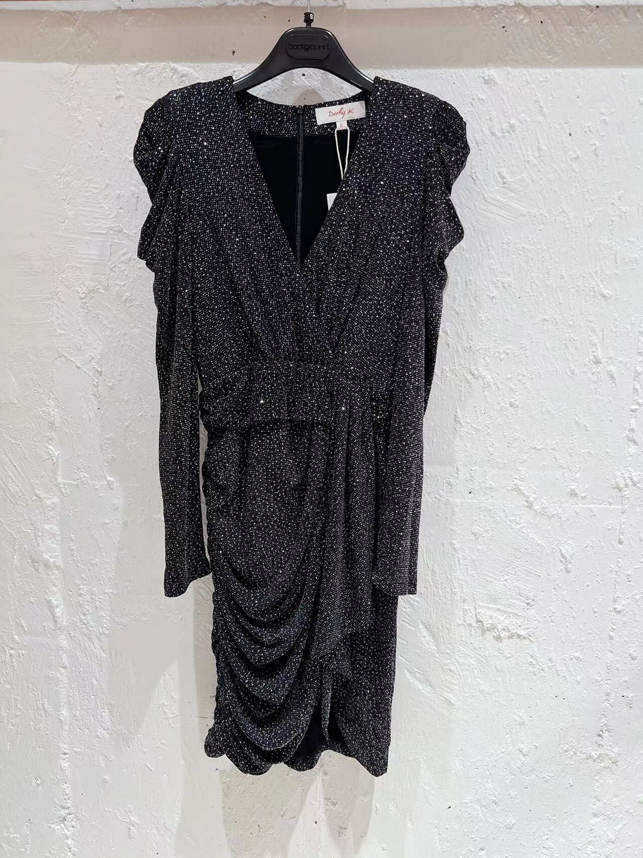 Derhy 黑色皺褶連衣裙 -T