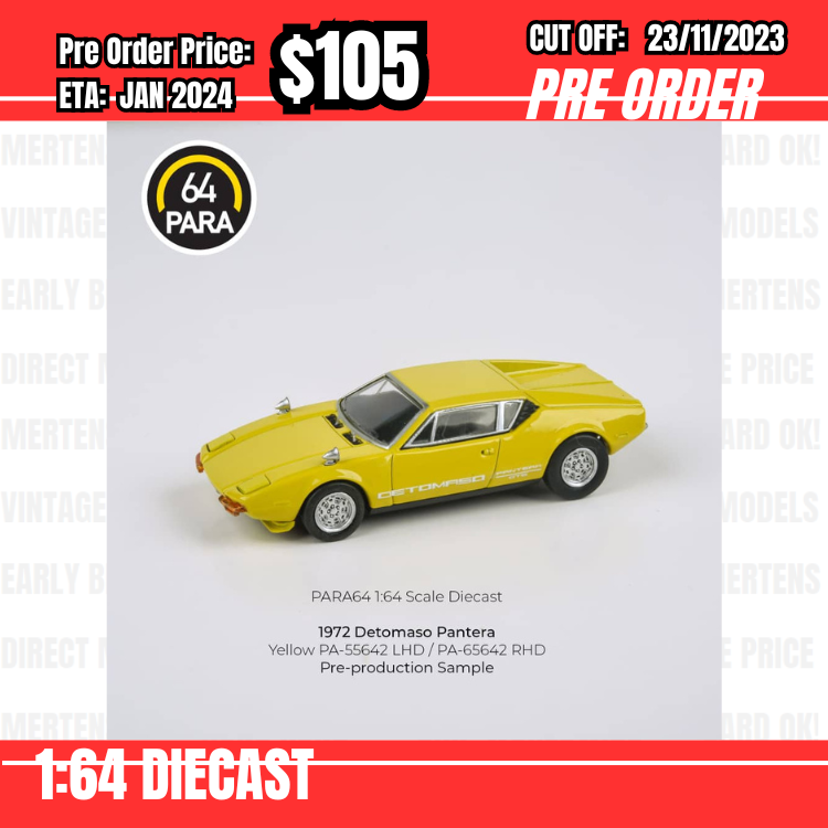 PO-$105 * Para64 * 1:64 De Tomaso 1972 Pantera Yellow RHD [OD22/11]