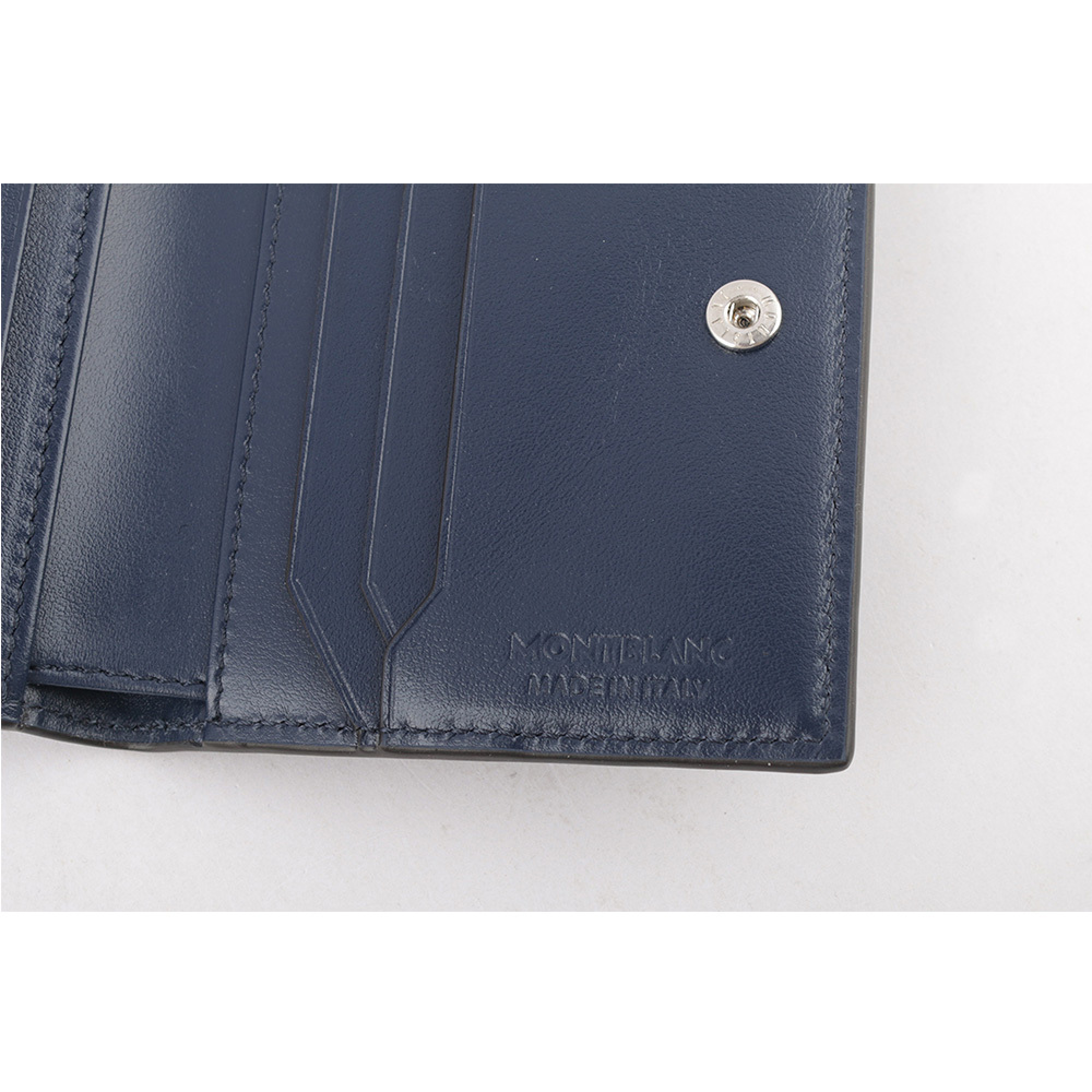 【MONTBLANC 萬寶龍】Meisterstuck 大班系列牛皮對開6卡迷你短夾(墨藍色) 131695