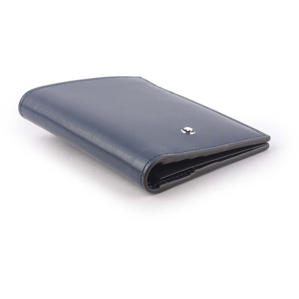 【MONTBLANC 萬寶龍】Meisterstuck 大班系列牛皮對開6卡迷你短夾(墨藍色) 131695