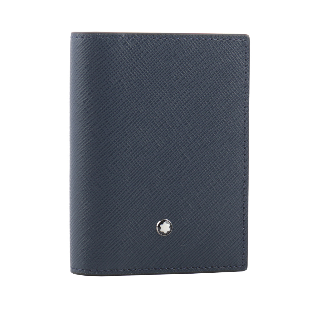 【MONTBLANC 萬寶龍】匠心系列防刮牛皮4卡對開卡片夾/名片夾(墨藍色) 131723