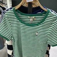【WHO.A.U】Steve embroidered bold stripe short sleeve T WHO.A.U] Steve Embroidered Stripe Short Sleeve T-shirt