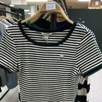 [S] WHO.A.U STEVE EMBROIDERY RIBBED SHORT SLEEVE T-SHIRT,BLACK, WHRSD2525F-00-BLACK (SWAU230)